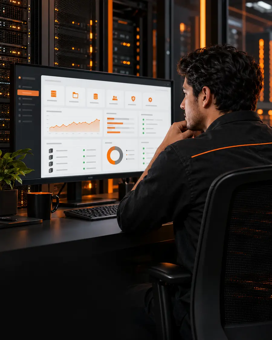 Técnico administrando un panel de hosting Orange